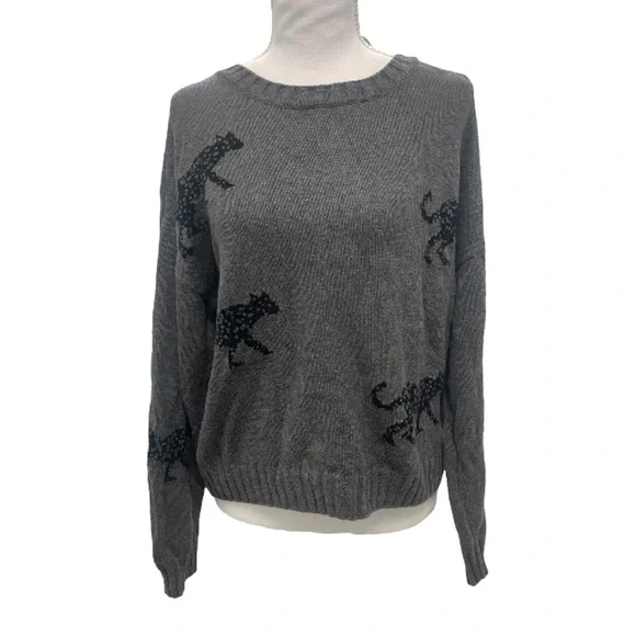 Rails Perci Jungle Cat Cotton Cashmere Gray Crewneck Knit Sweater Sz MEDIUM - Picture 11 of 15